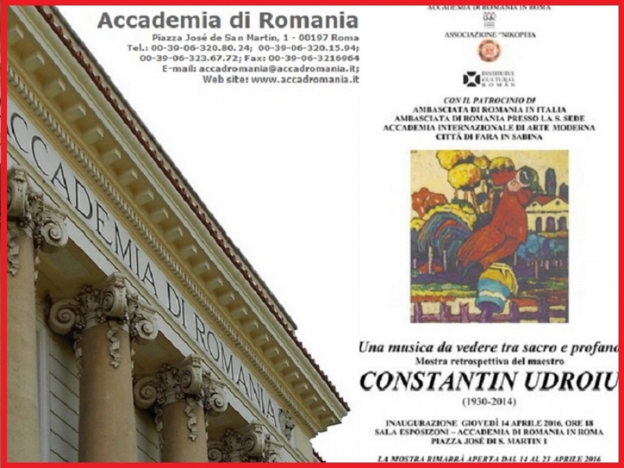 EXPOZIŢIE CONSTANTIN UDROIU, LA ROMA: &bdquo;O MUZICĂ VĂZUTĂ &Icirc;NTRE SACRU ŞI PROFAN&rdquo;