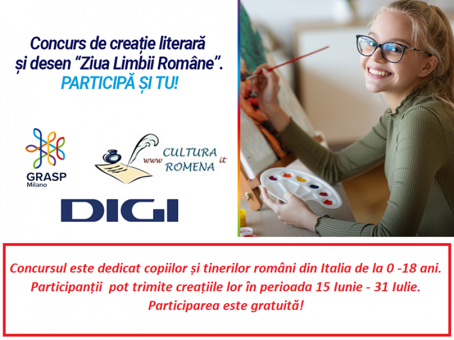 ITALIA: Concurs de creație literară și desen &bdquo;Ziua Limbii Rom&acirc;ne&rdquo;