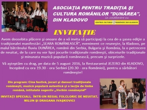 INVITAȚIE LA SEARA ROM&Acirc;NEASCĂ DE LA KLADOVO